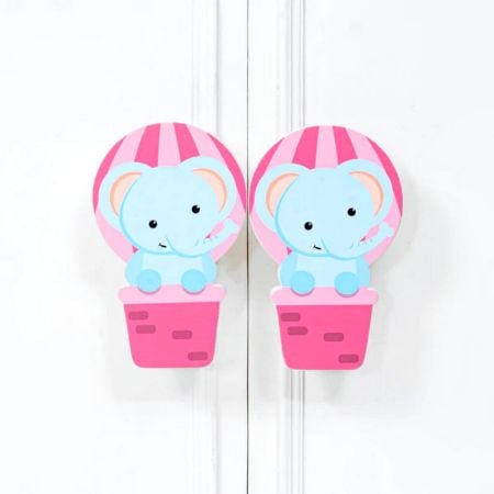Handcrafted Acacia Wood Hot Air Elephant Cupboard Handles Set